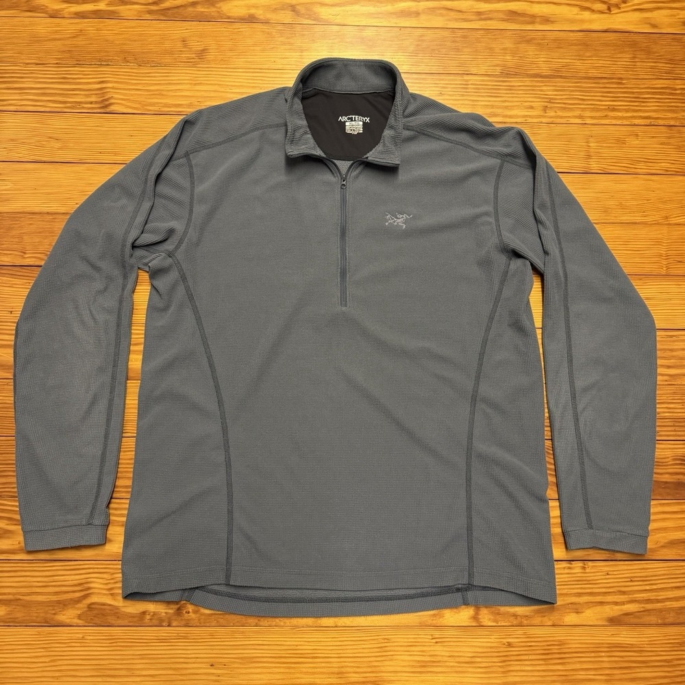 Arc'teryx Pullover Mens XL Blue Gray Polartec 1/4 Zip Fleece Hiking Baselayer